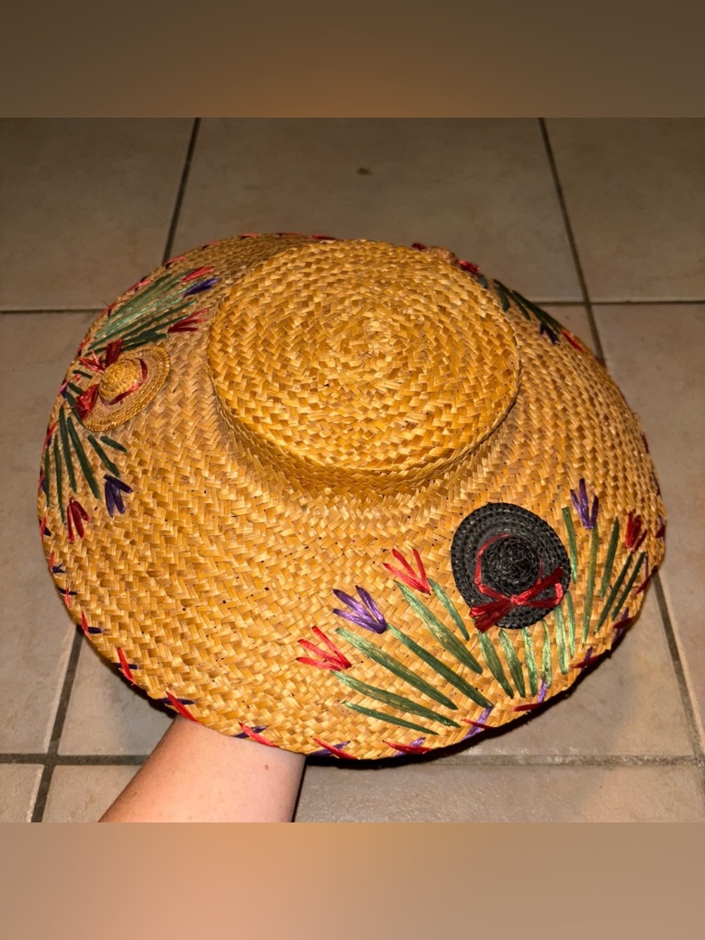 Rare Retro Cottage Vintage 1940-1950 Ben Goodman Italian Straw Wide Sun Hat